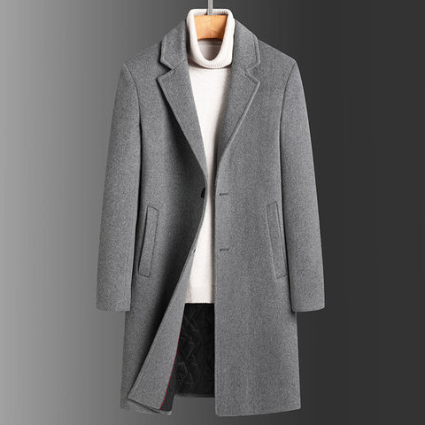 Winter Woolen Men's Slim Long Casual Trench Coat Thick Warm Jacket